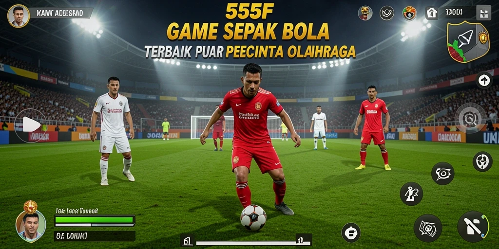 Tampilan permainan utama 555F yang mendebarkan saat bertanding sepak bola.
