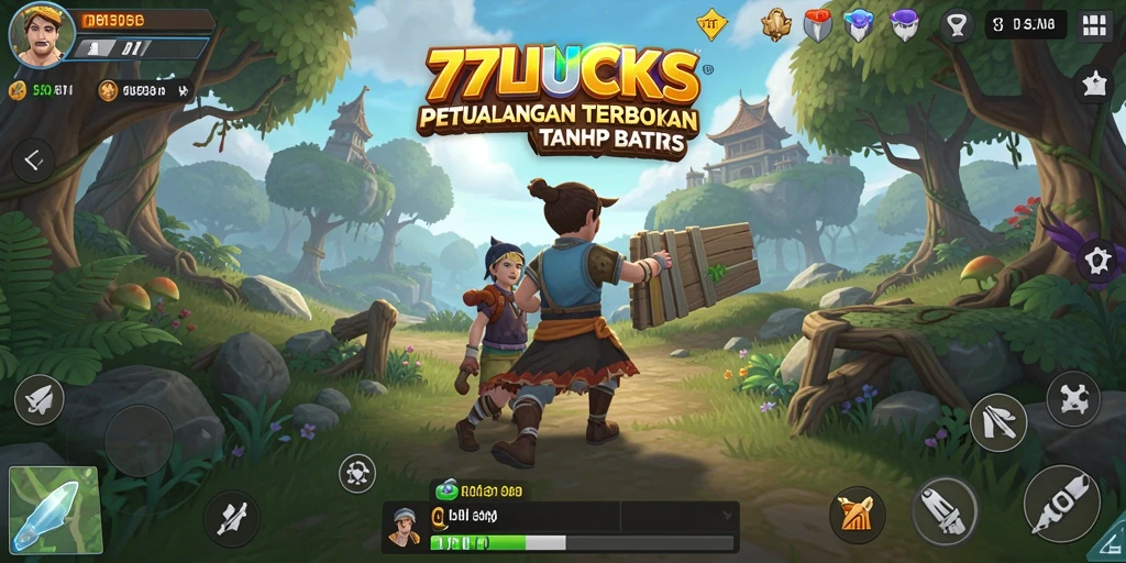 Screenshot permainan 77LUCKS yang menampilkan petualangan Open World yang mendebarkan.