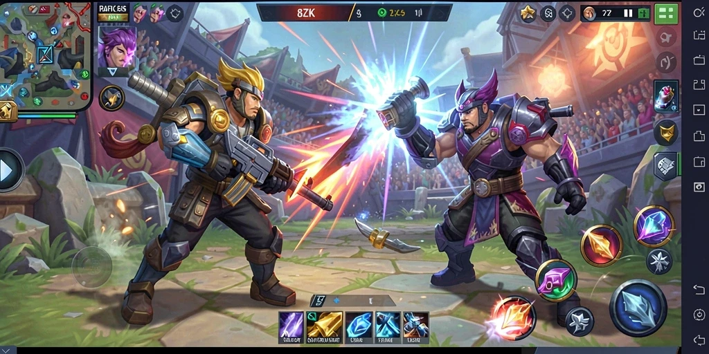Tampilan karakter epik dalam gameplay MOBA yang mendebarkan.