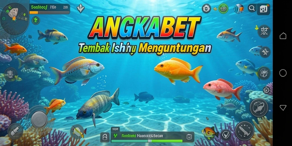 Tampilan gameplay seru di ANGKABET dengan berbagai ikan untuk ditembak.