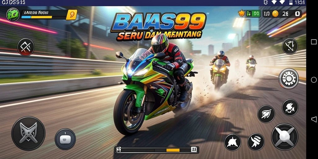 Tampilan gameplay seru di CRS99 dengan balap motor yang menegangkan.