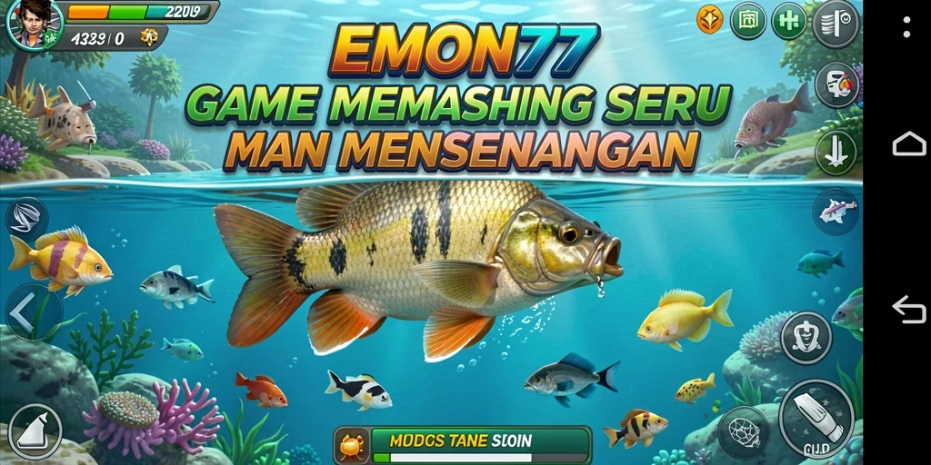 Tampilan gameplay memancing yang memukau di EMON77.