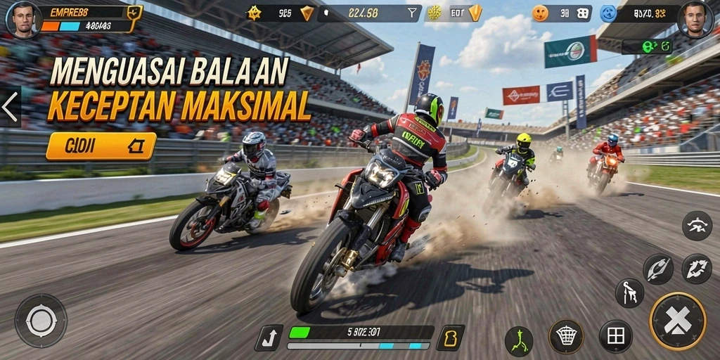 Tampilan gameplay Racing yang mendebarkan dan penuh energi.