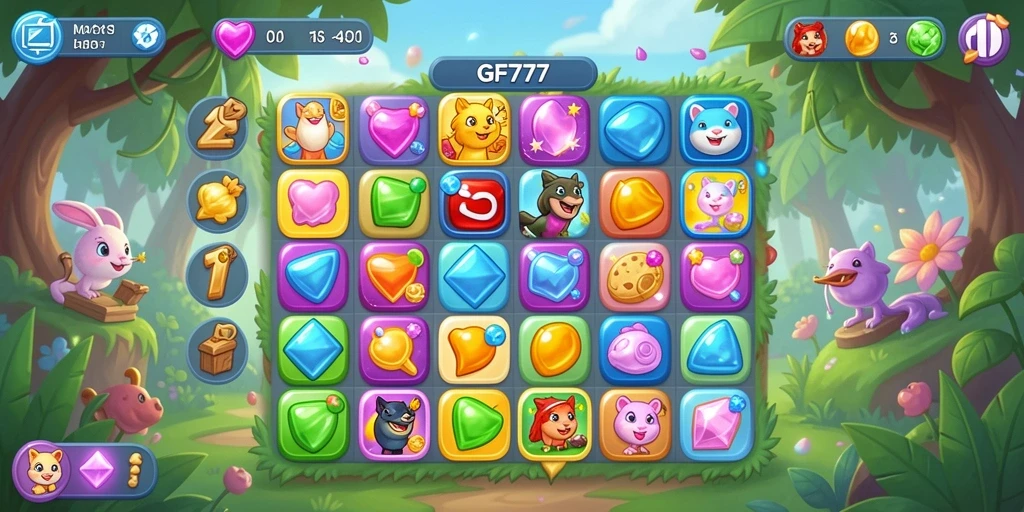 Tampilan menarik dari gameplay <strong>GF777</strong> yang menampilkan puzzle Match-3.