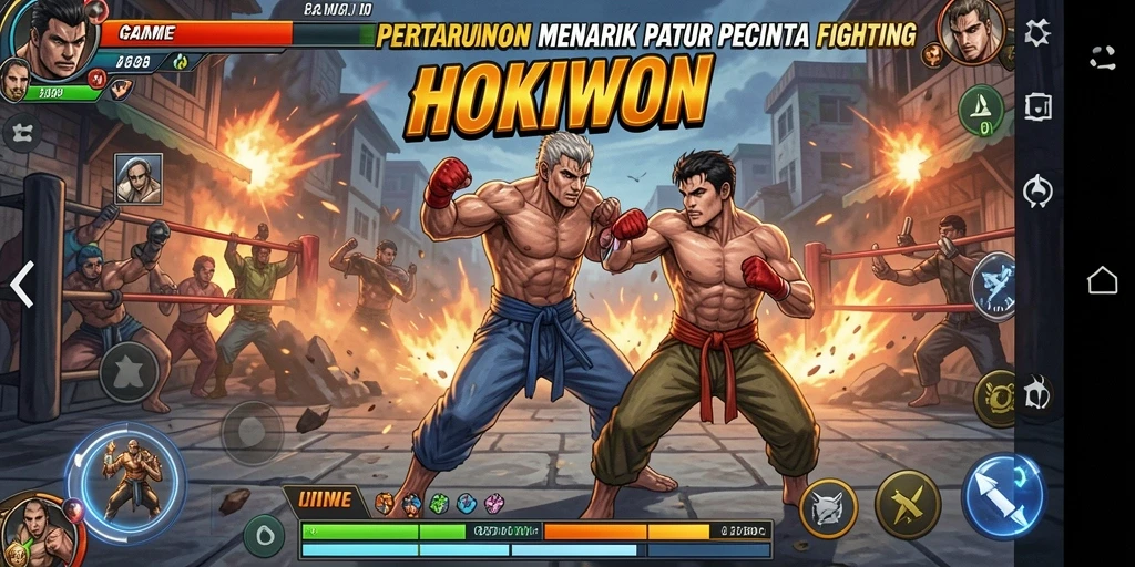Tangkapan layar HOKIWON menampilkan pertarungan epik antara karakter-karakter kuat.