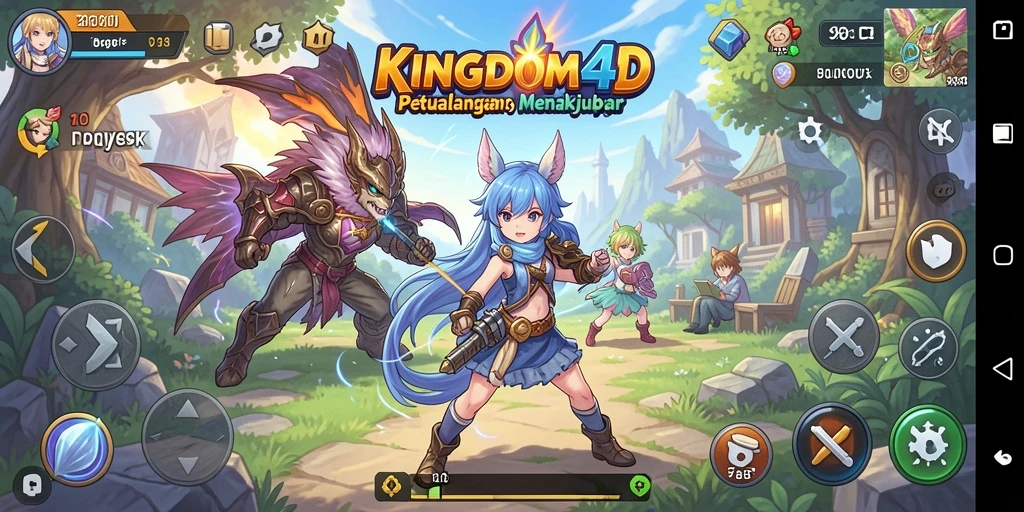 Tampilan gameplay KINGDOM4D menampilkan petualangan anime yang seru.