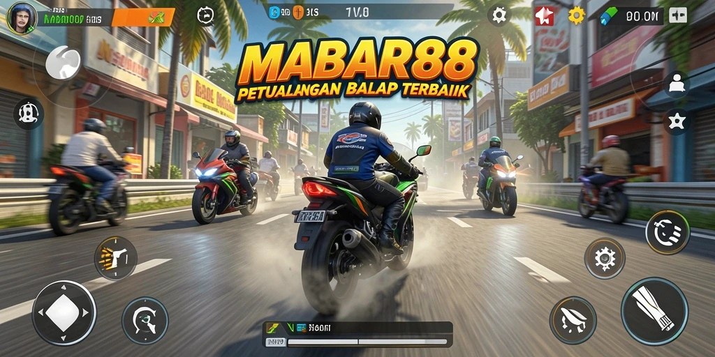 Screenshot gameplay MABAR88 dengan aksi balap motor yang mendebarkan.
