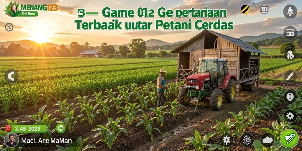 Tampilan gameplay MENANG123 dengan ladang yang subur dan aktivitas pertanian.