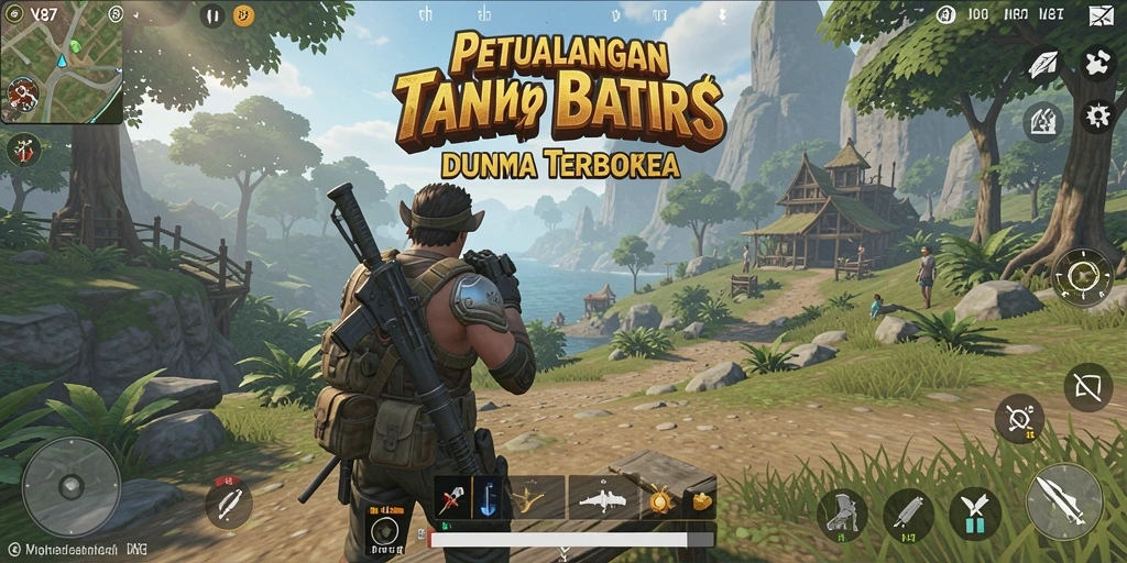 Tangkapan layar gameplay mendebarkan dari V87 yang menunjukkan eksplorasi dunia terbuka.