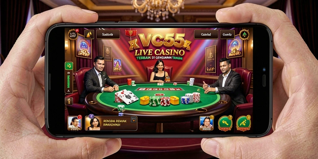 Tampilan gameplay VC55 dengan dealer langsung dan permainan seru.