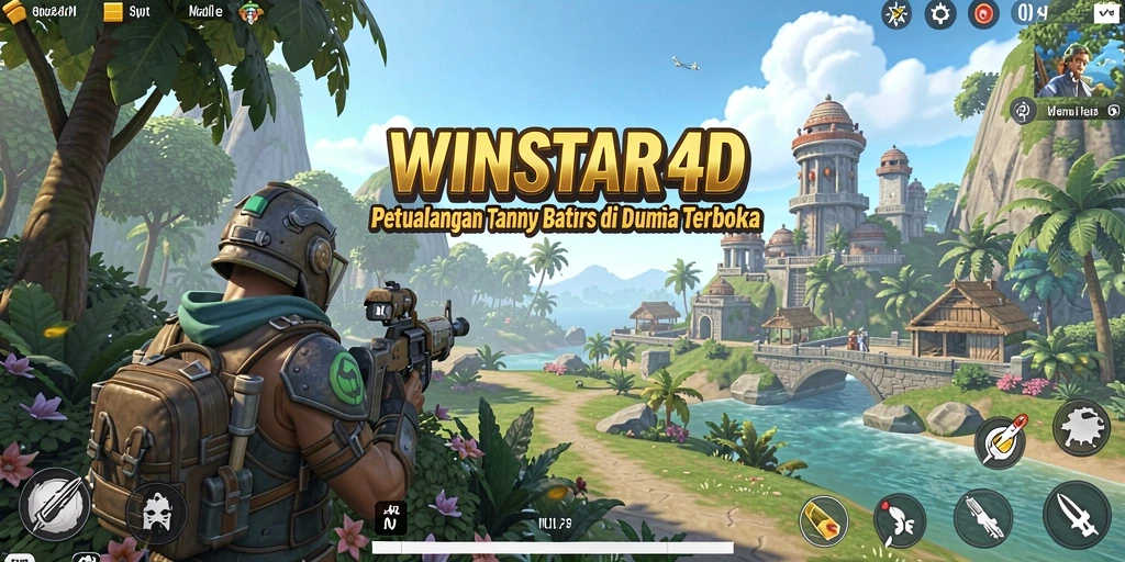 Screenshot gameplay WINSTAR4D menunjukkan petualangan di dunia terbuka yang memukau.