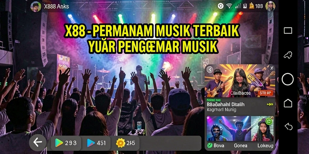 Screenshot gameplay <strong>X88</strong> menunjukkan pengalaman bermain musik yang interaktif.